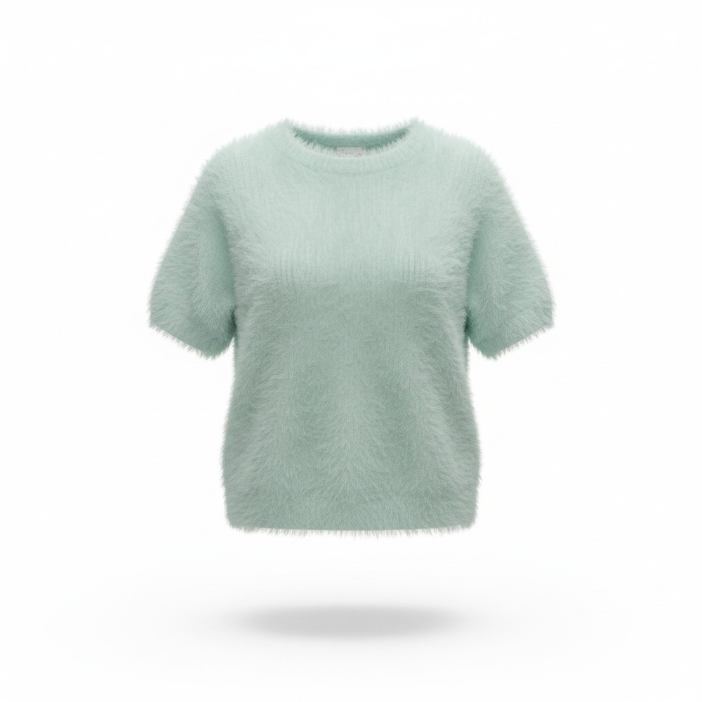 A New Day Mint Green Fuzzy Sweater Top Short Sleeve XL NWT
